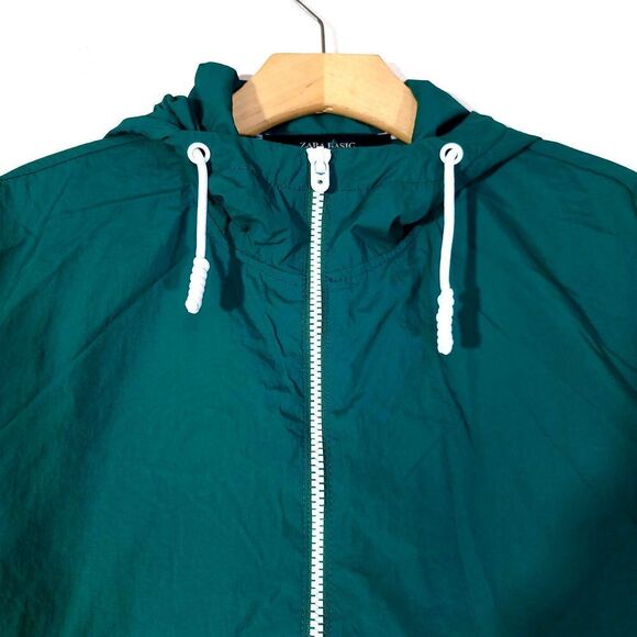 NEW Zara 90s Oversized Nylon Windbreaker Hoodie Quarter Zip Jacket in Teal Small - Picture 2 of 12